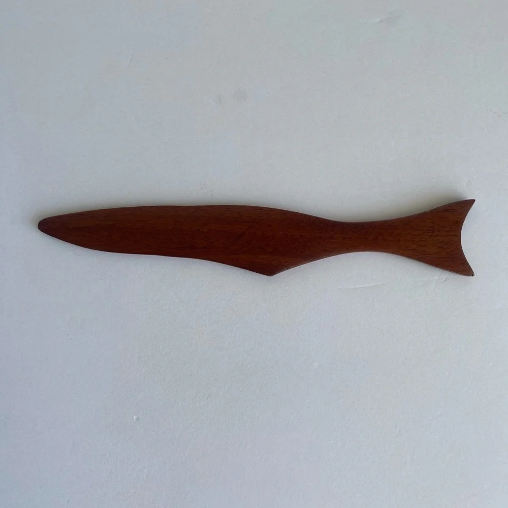 Wooden Minimalist Letter Opener Dark Natural Esthetic Fish Shape Stuffer Spread‎